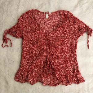 H&M Red Floral Ruched Top